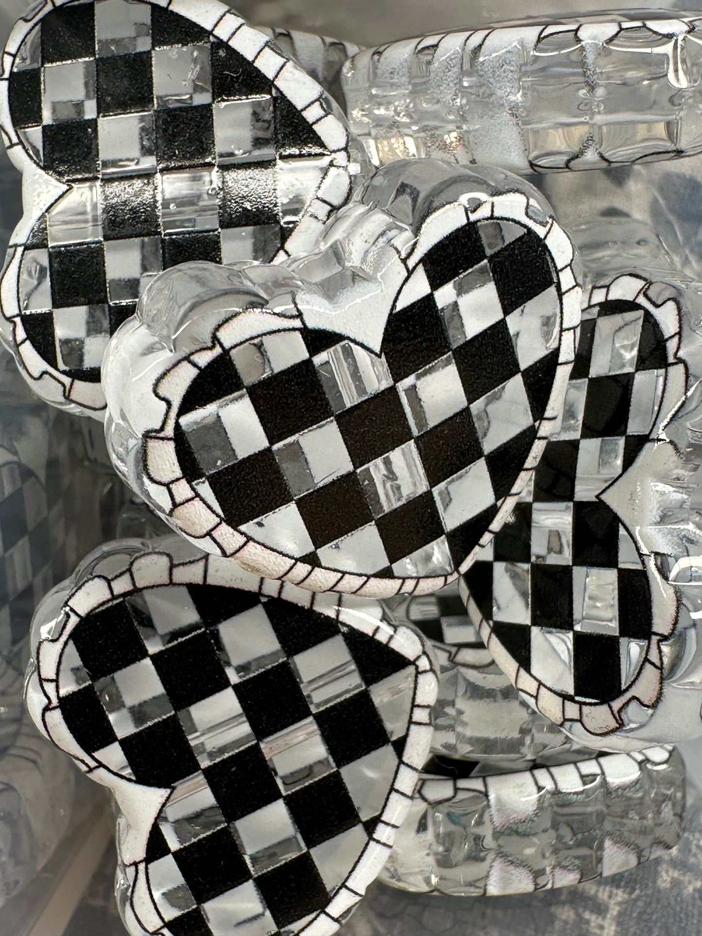 Checkered heart acrylic focal bead- set of 2/ focal bead/ pen beading / keychain bead/