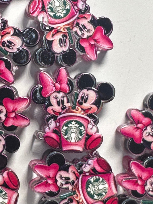 Cute couple coffee lovers acrylic focal bead- set of 2/ focal bead/ pen beading / keychain bead /star