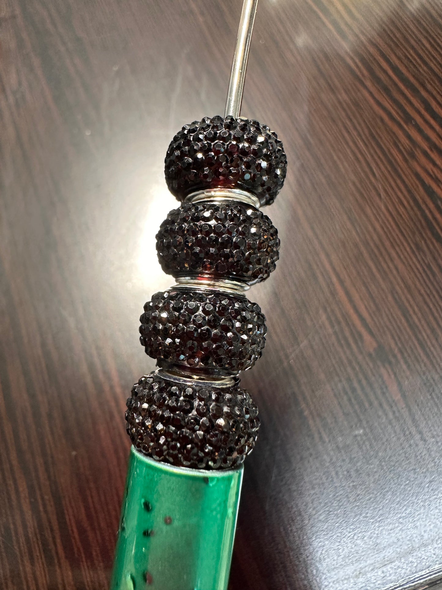 Ten (10) Acrylic black rhinestone spacers included/ jewelry Bead/ beadable pen beads/ keychain bead/bead/12mm