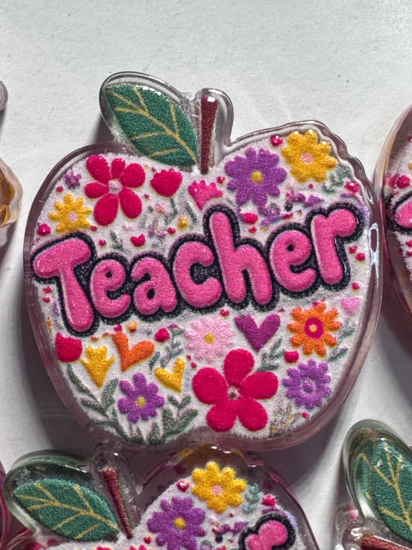 Teacher Apple shaped acrylic focal bead- set of 2/ focal bead/ pen beading / keychain bead