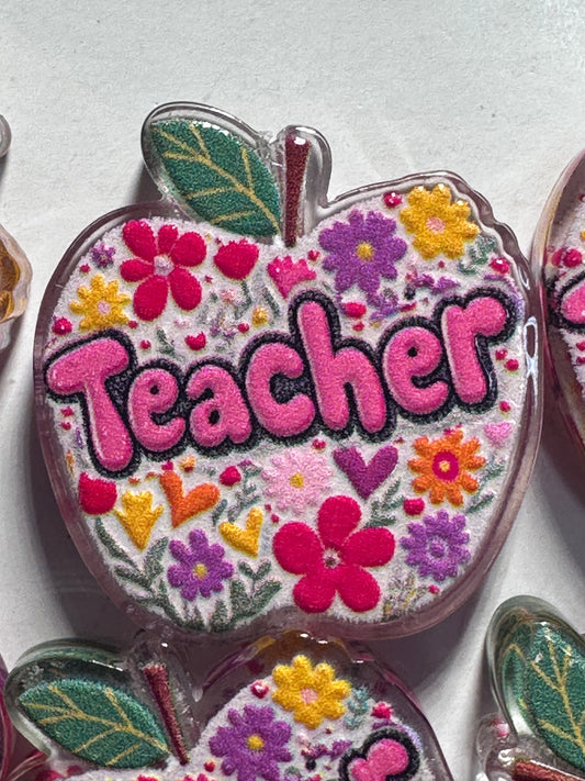 Teacher Apple shaped acrylic focal bead- set of 2/ focal bead/ pen beading / keychain bead