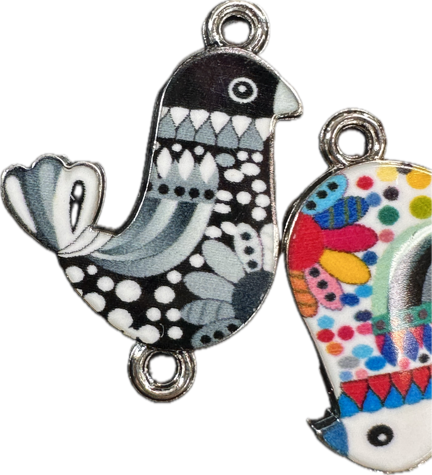 Colorful Enamel Bird Charms – Whimsical Metal Connectors (1, 5, or 10 Pieces)