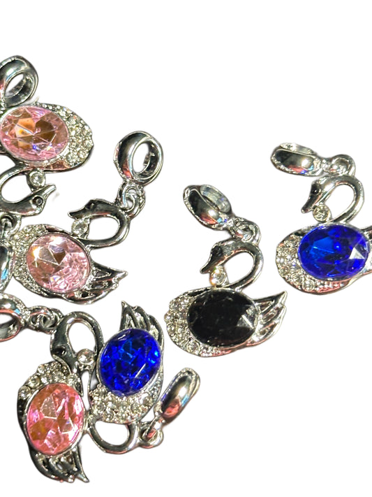 Fancy swan spacer dangling rhinestone beads/Five beads included/fancy Beads/ beadable pen/ keychain bead/ bail bead