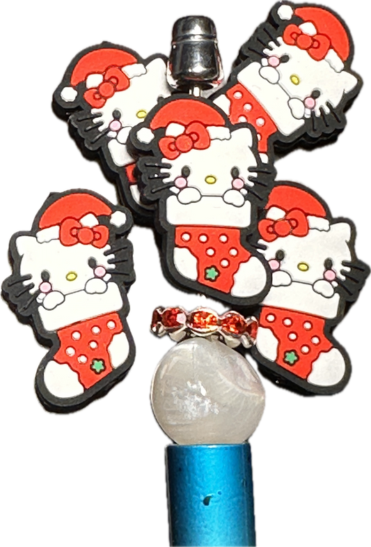 Christmas Cat Focal Bead/ beadable pen/ Silicone  bead/ keychain bead/stocking
