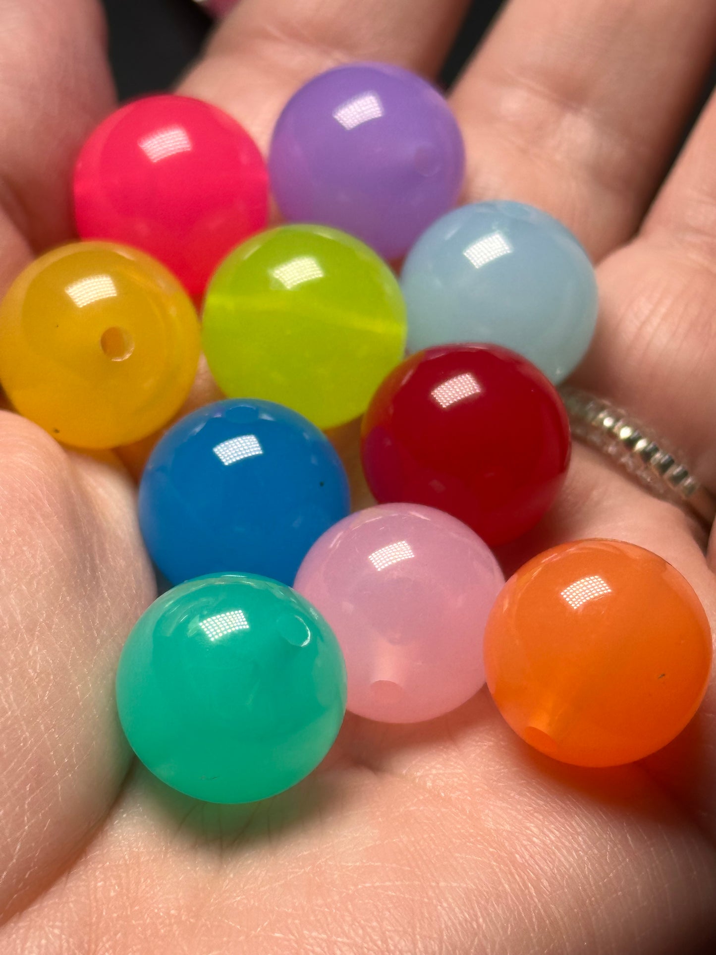 Bright jelly beads /assorted colors/ round shaped/beadable pen/ keychain bead/10 beads included/ 16mm