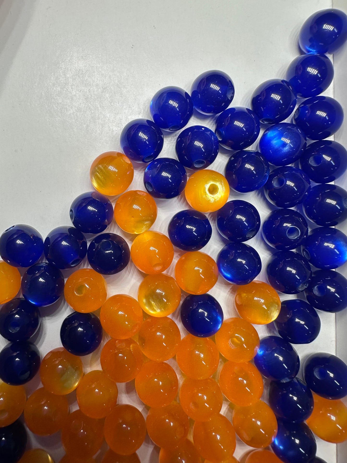 Ten (10) 10mm blue and orange glitter beads included/DIY Bead/jewelry bead/ half and half color/ Gators/Clemson/Broncos