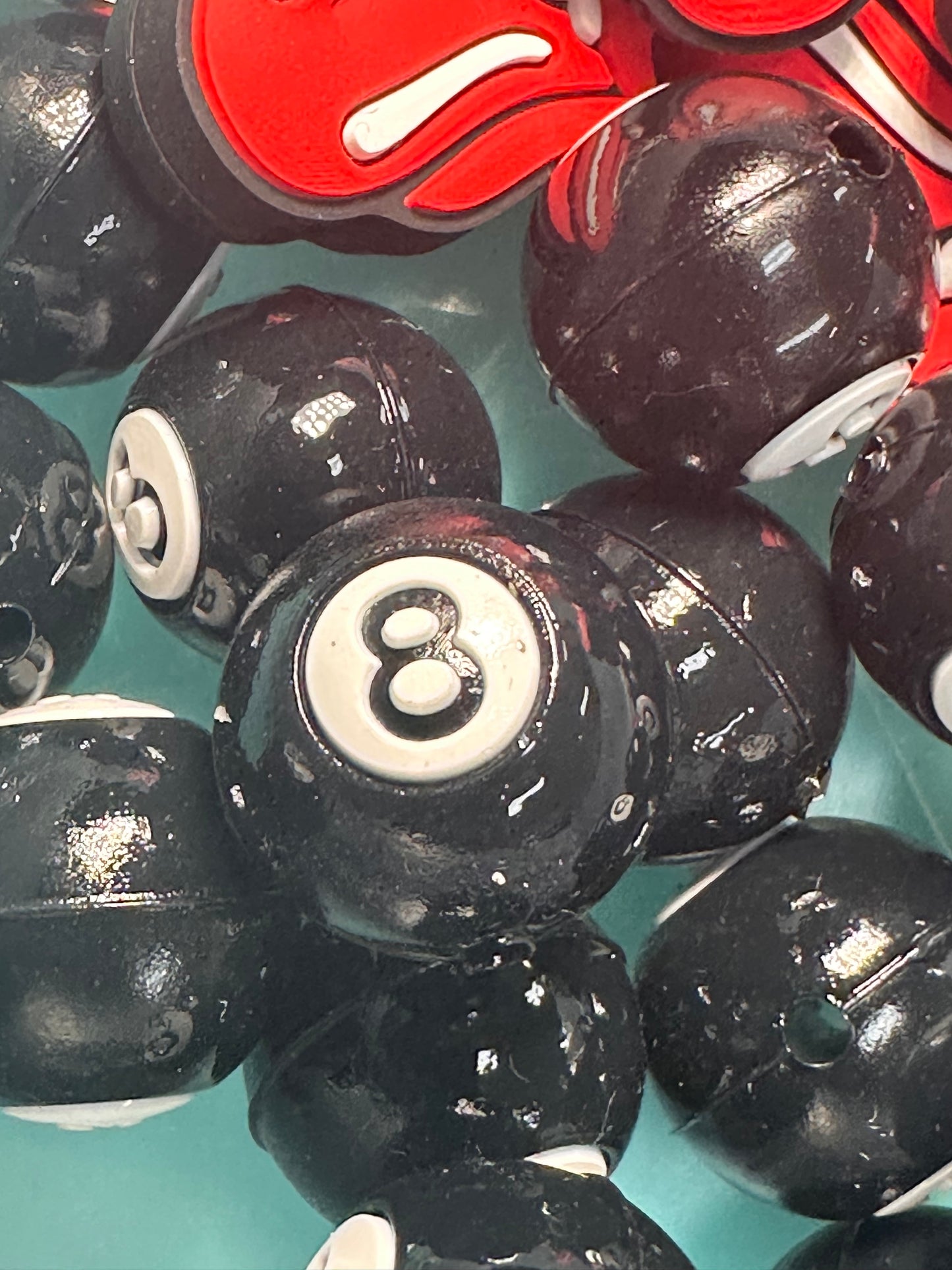 3D black eight 8 ball silicone focal bead/pool game/pool ball