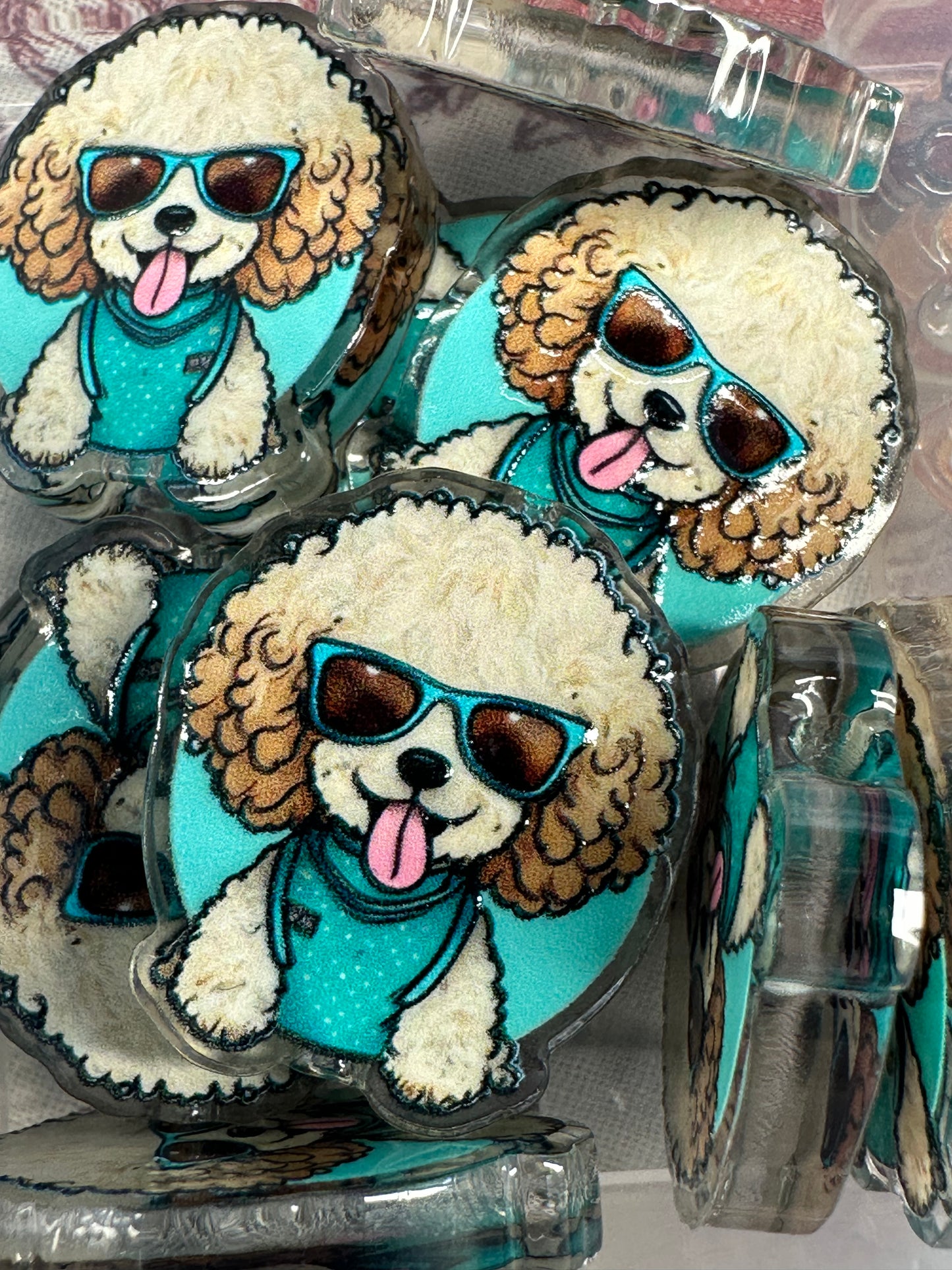 Poodle acrylic focal bead- set of 2/ focal bead/ pen beading / keychain bead/ Golden doodle puppy / dog