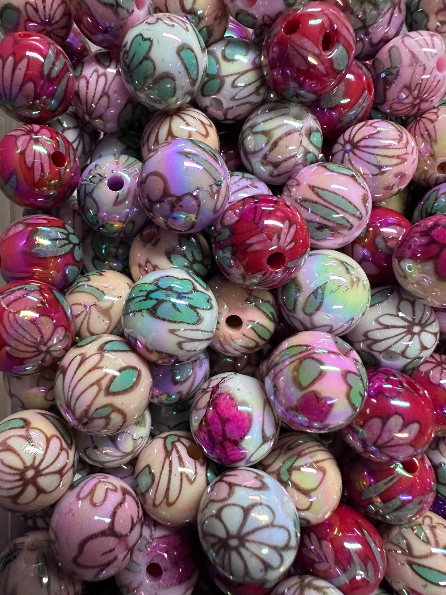 16mm Floral Acrylic Beads – Set of 10