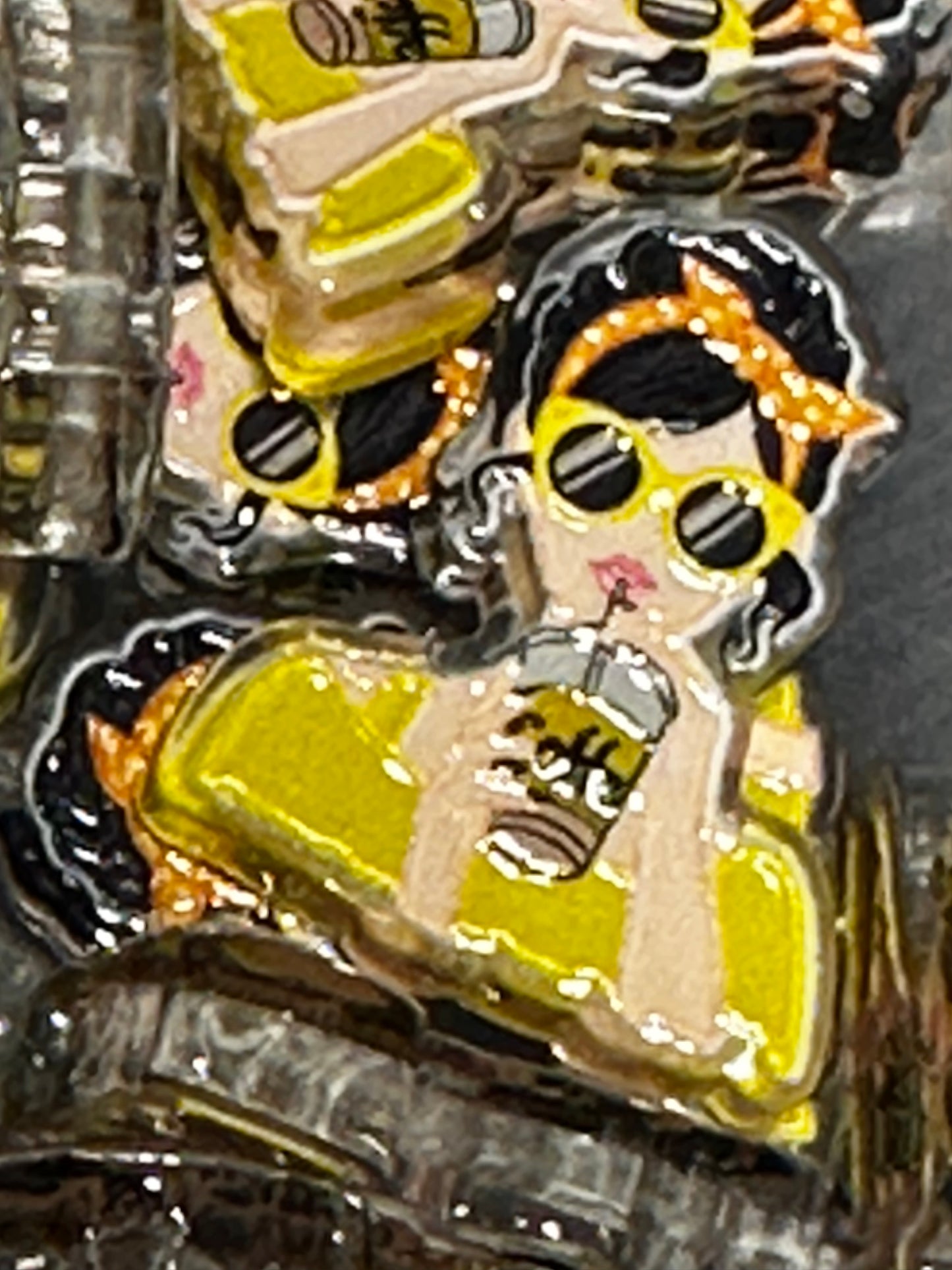 Fashion Lady with drink acrylic focal bead- set of 2/ focal bead/ pen beading / keychain bead/ Yellow dress