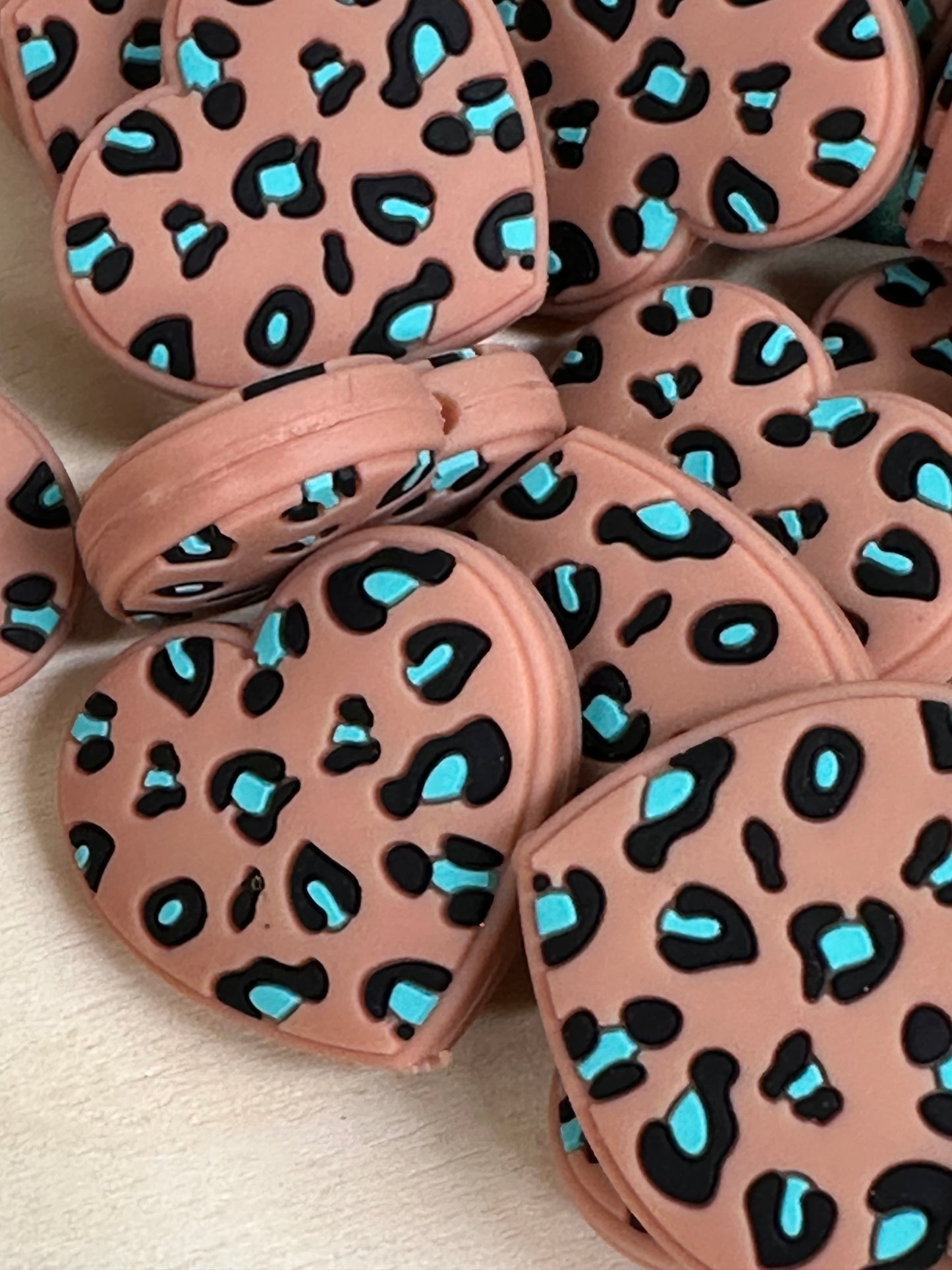 Heart shaped chocolate chip cookie/ teal green spots/ focal bead for pen beading/ DIY