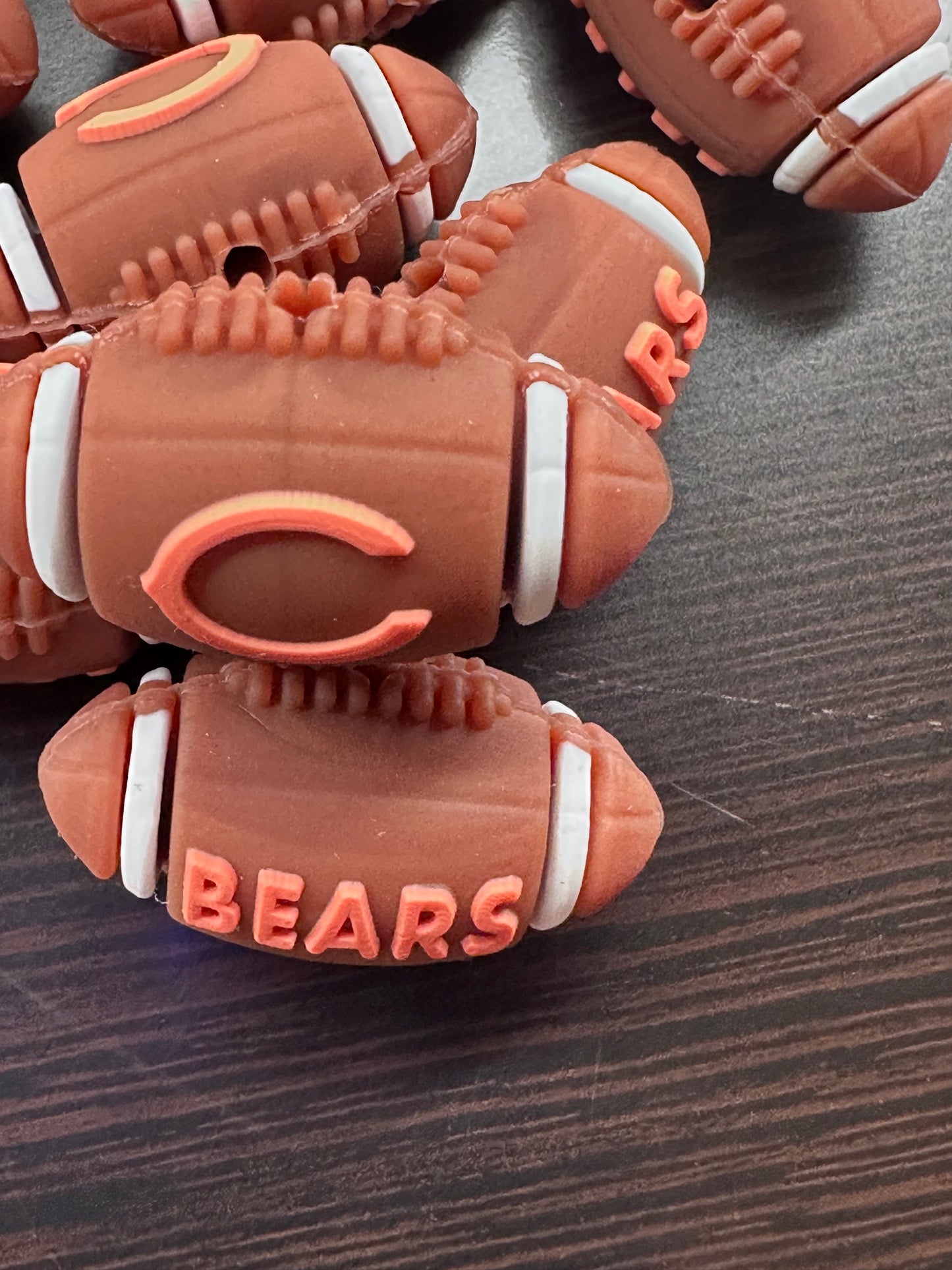 3D Chicago Bears brown football focal bead/