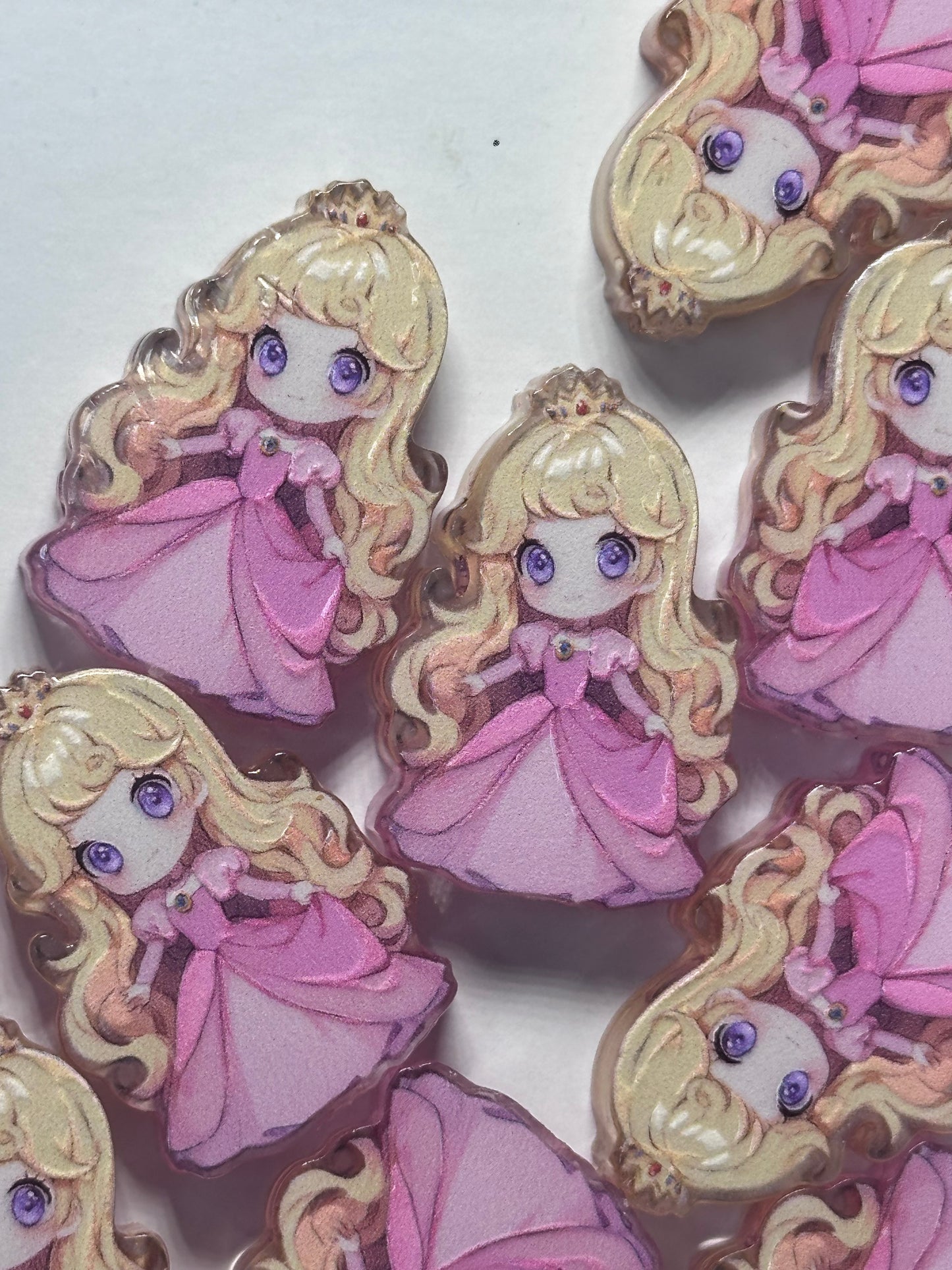 Pink dress princess acrylic focal bead- set of 2/ focal bead/ pen beading / keychain bead /blonde hair girl