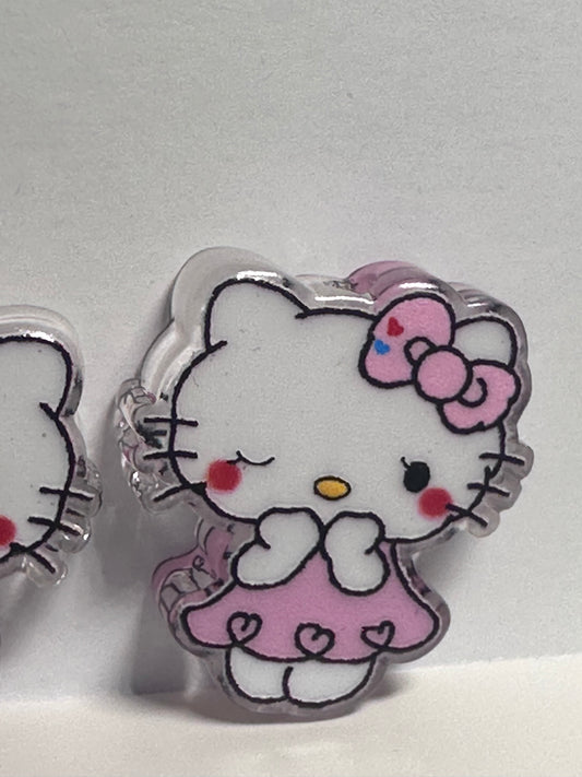 Cute cat in dress winking acrylic focal bead- set of 2/ focal bead/ pen beading / keychain bead /summer cat in pink