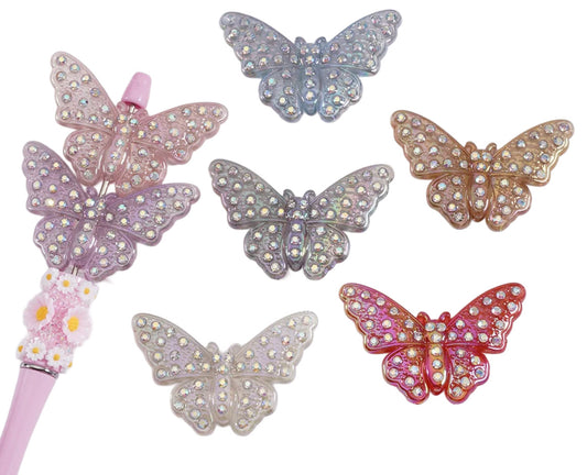 Large fancy butterflies with sparkly rhinestones- set of 3/double sided/ beadable pen/ keychain beads/ acrylic beads/ UV coated/ 38mmx56mm