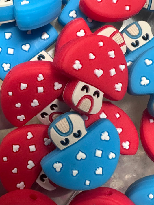 Red or Blue Mushroom Focal Bead/ fungi - 2 beads included