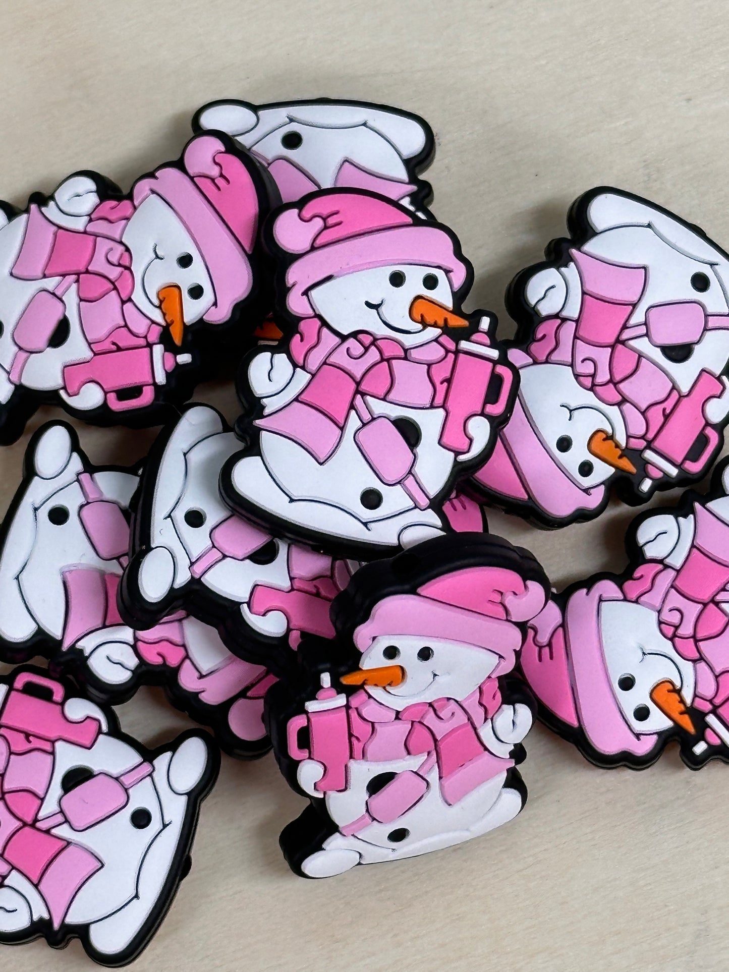 Christmas/ pink Snowman/ Focal Bead/ beadable pen/ Silicone  bead/ keychain bead/ Christmas/ tumbler