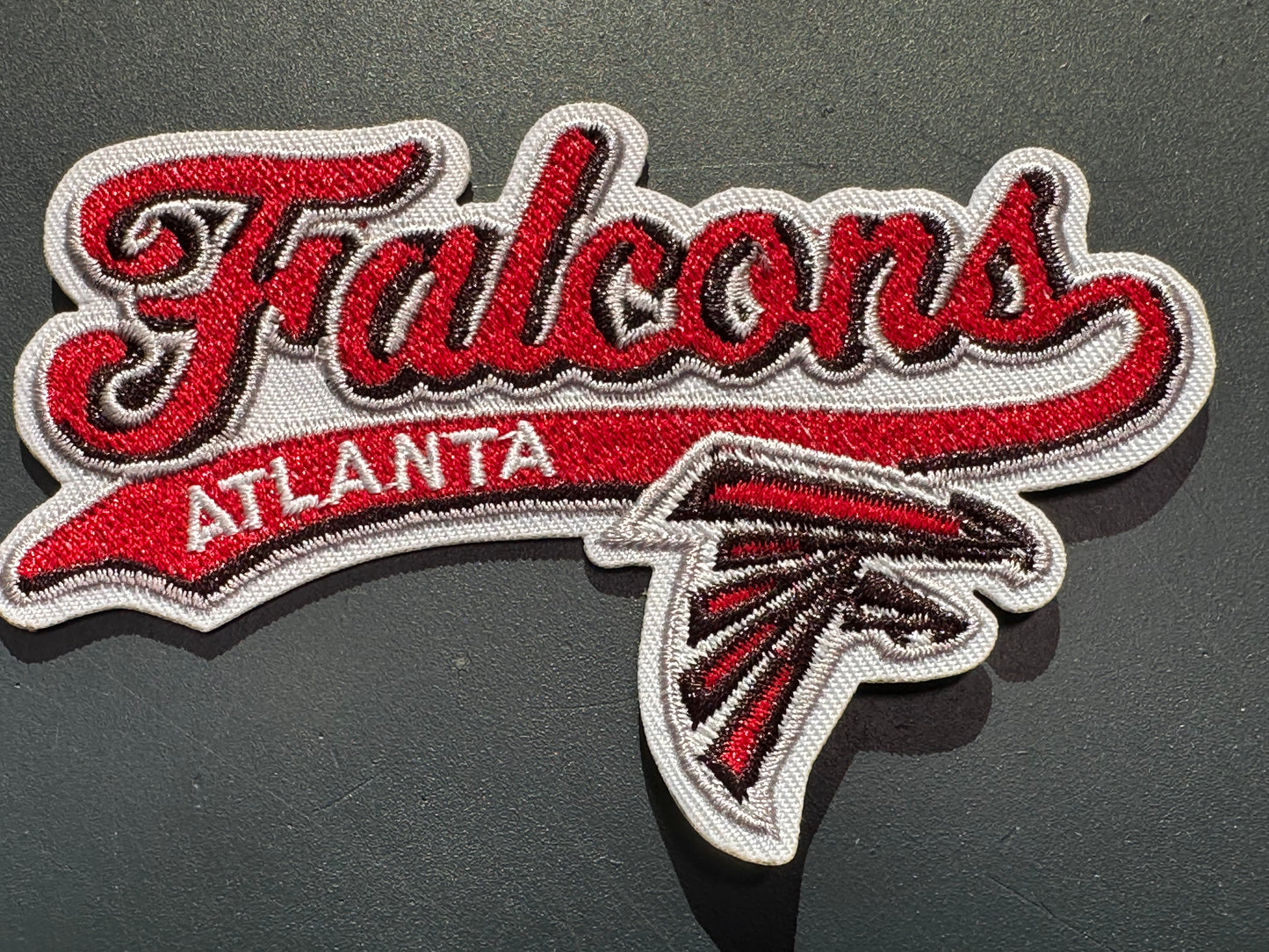 ATLANTA FALCONS EMBROIDERED IRON ON PATCH/ SIZE APPROX 4" x 2"/ QUALITY MATERIAL/FABRIC PATCHES/FOOTBALL TEAM