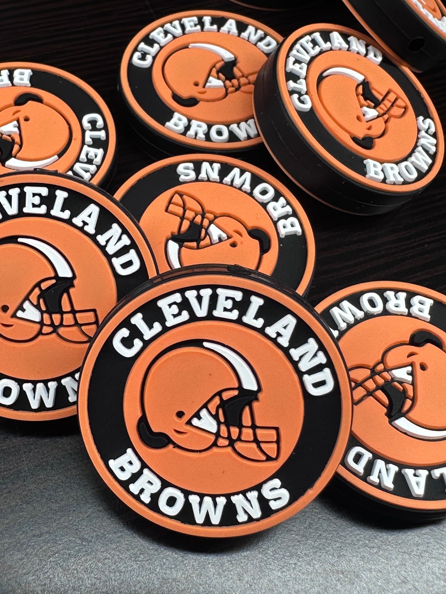 Football team Browns focal bead / football / round silicone bead/ style #3