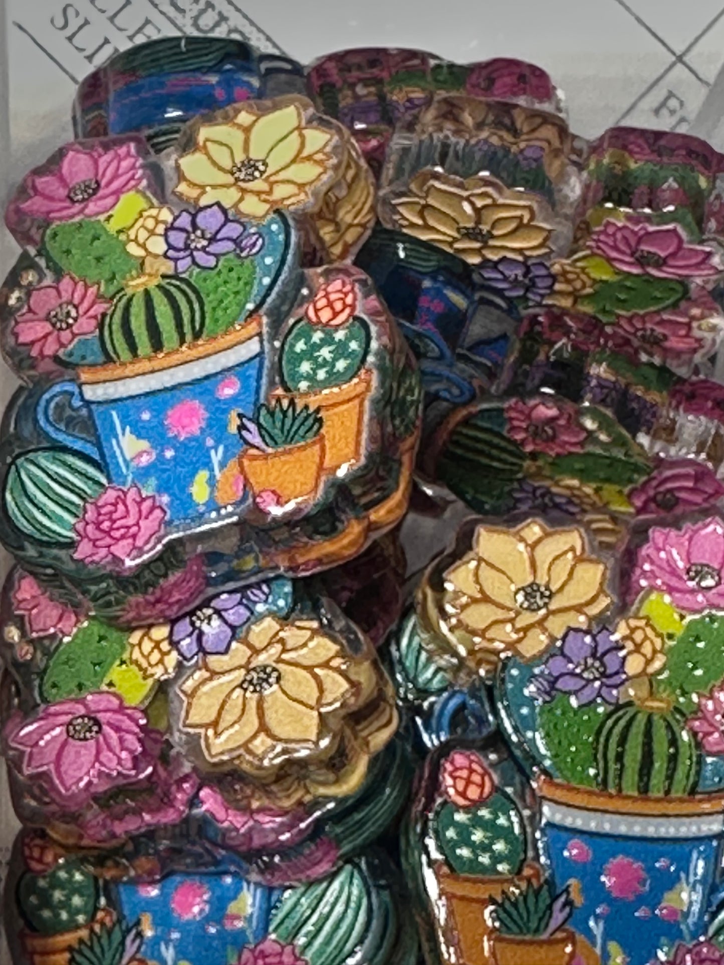 Cactus Garden acrylic focal bead- set of 2/ focal bead/ pen beading / keychain bead/ Summer/ Succulents