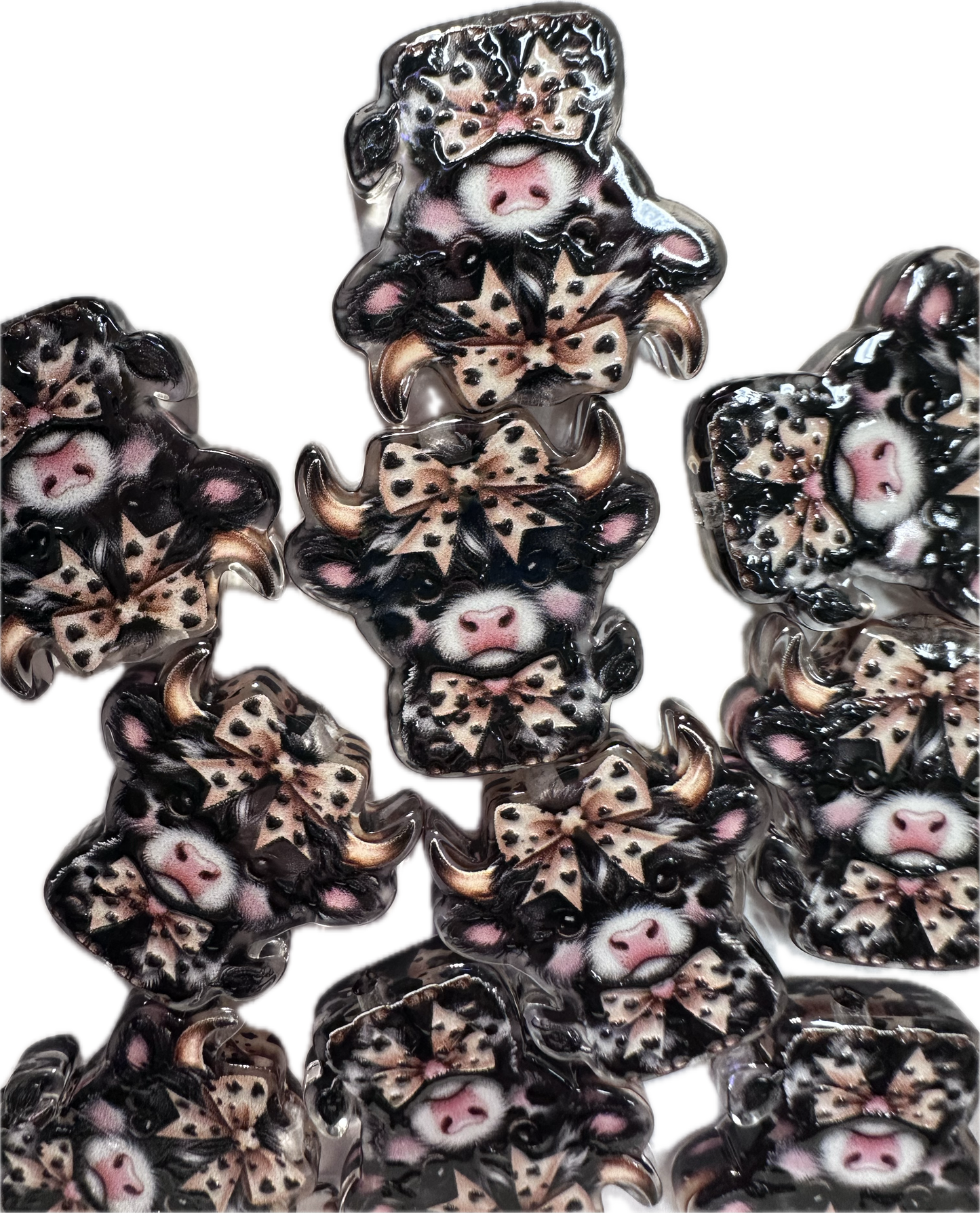 Cow with leopard bow acrylic focal bead- set of 2/ focal bead/ pen beading / keychain bead/ (Copy)