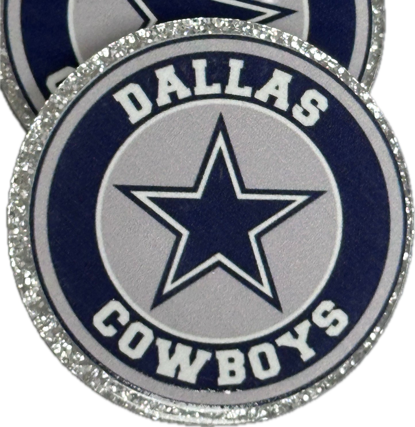 Planar Dallas Cowboys football with a star on it -set of two (2) Badge Reel acrylic pieces/badge reel/ DIY keychain/ blue and grey with sparkle / approx. 3 inch circle
