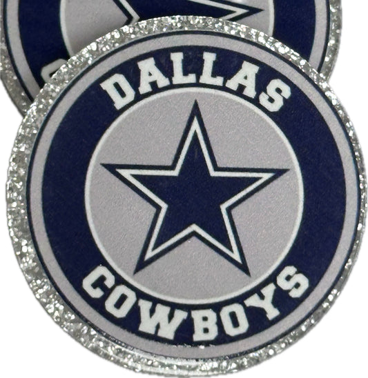 Planar Dallas Cowboys football with a star on it -set of two (2) Badge Reel acrylic pieces/badge reel/ DIY keychain/ blue and grey with sparkle / approx. 3 inch circle