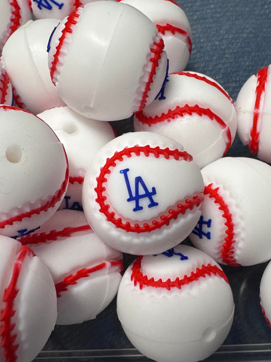 3D LA Dodgers baseball team focal bead/ baseball shaped silicone focal bead