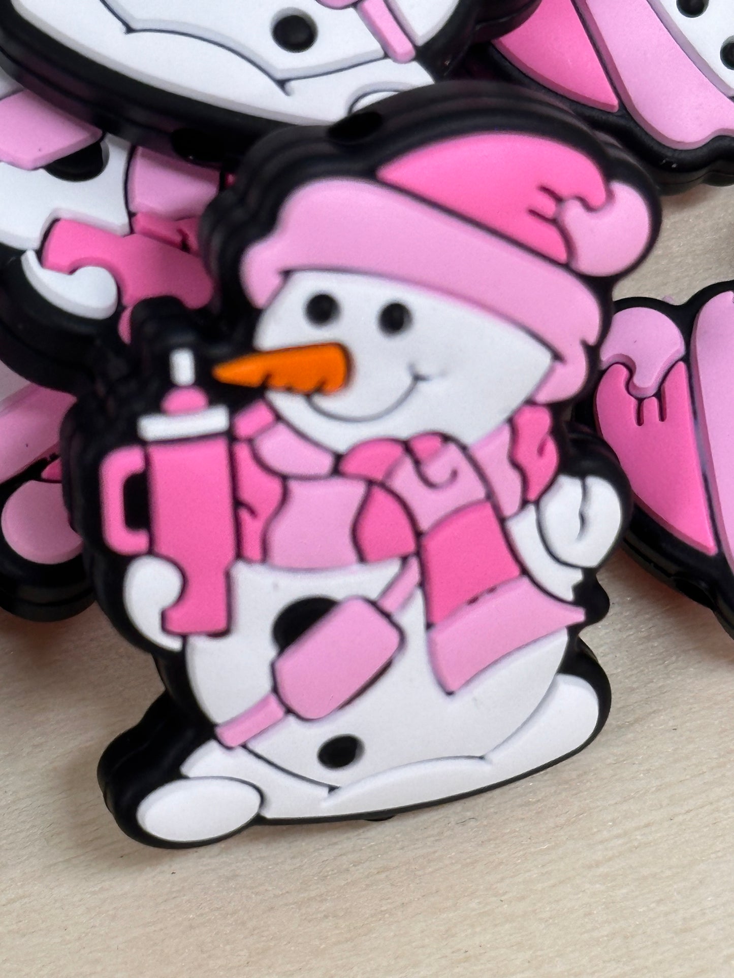 Christmas/ pink Snowman/ Focal Bead/ beadable pen/ Silicone  bead/ keychain bead/ Christmas/ tumbler