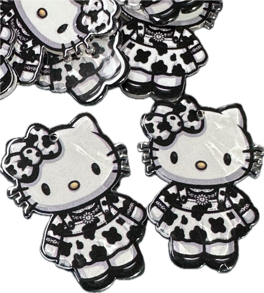 Cute Cat with Cow spots bow Acrylic Pendants – Cute Kitty with Bow charms for DIY Crafts (Set of 5)
