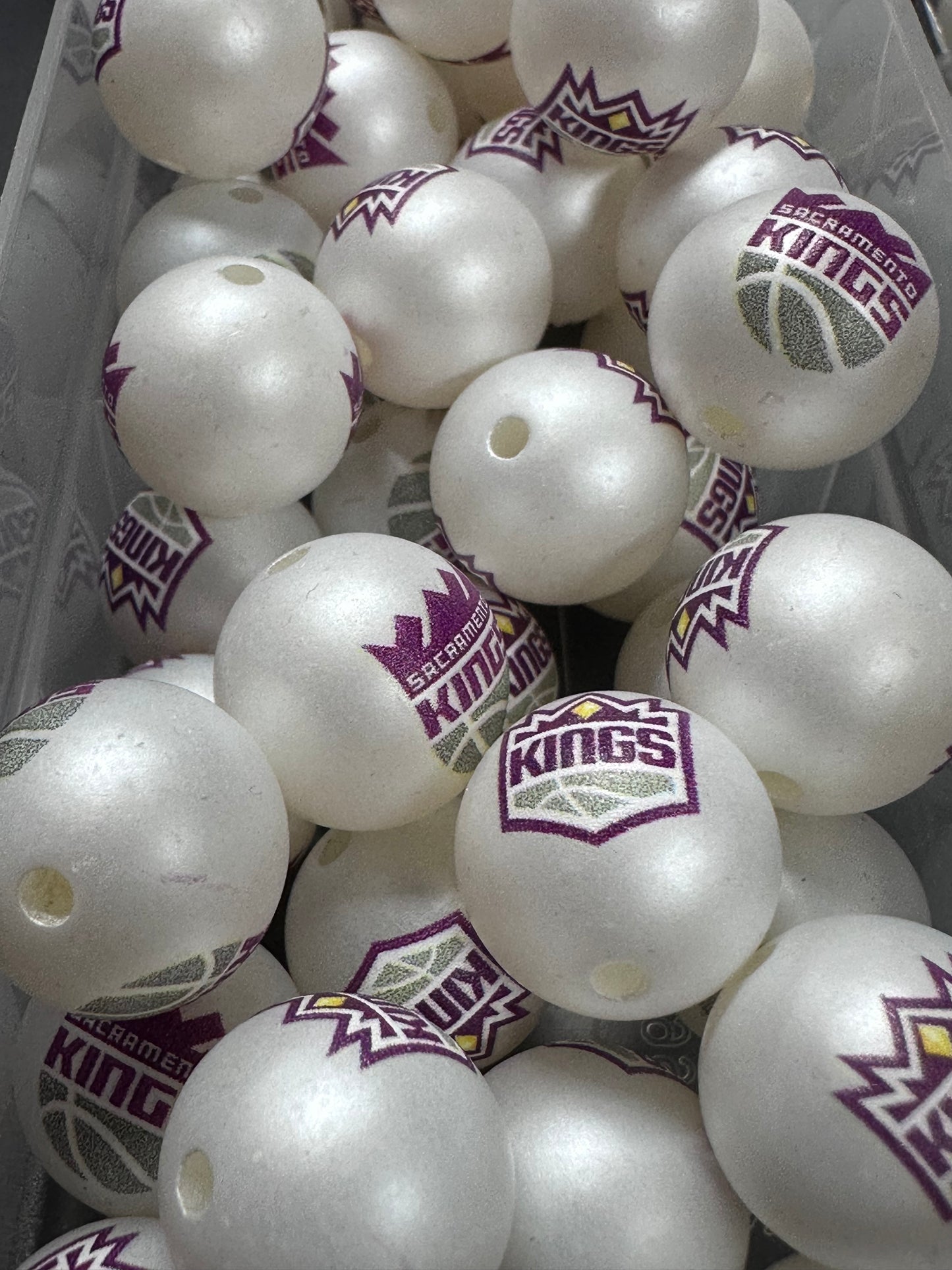 Sacramento Kings 16mm Sports Print Beads • Set of 10 • Great for Pens, Keychains & Crafts-
