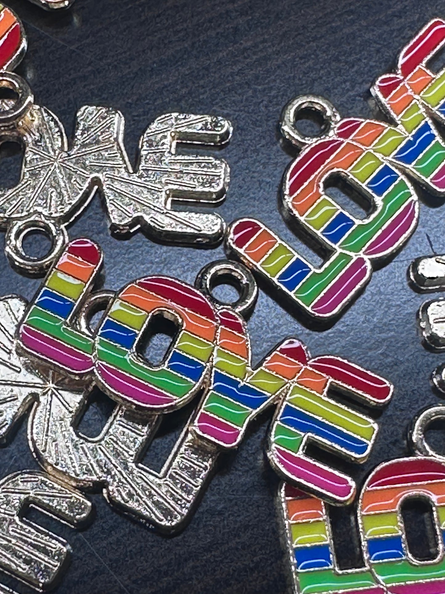 Love rainbow stripes enamel metal charms// DIY charm bracelet/ DIY necklace