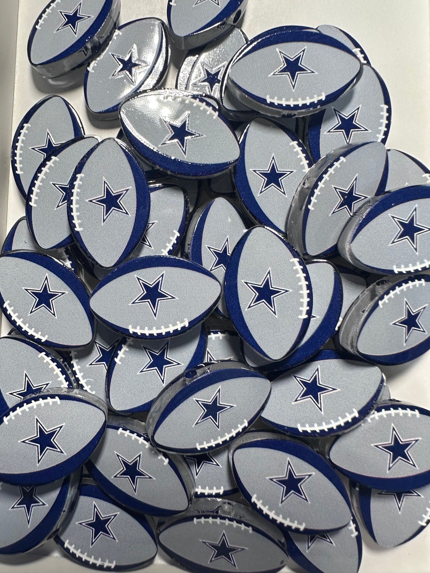 Cowboys football shaped acrylic focal bead- set of 2/ focal bead/ pen beading / keychain bead /star