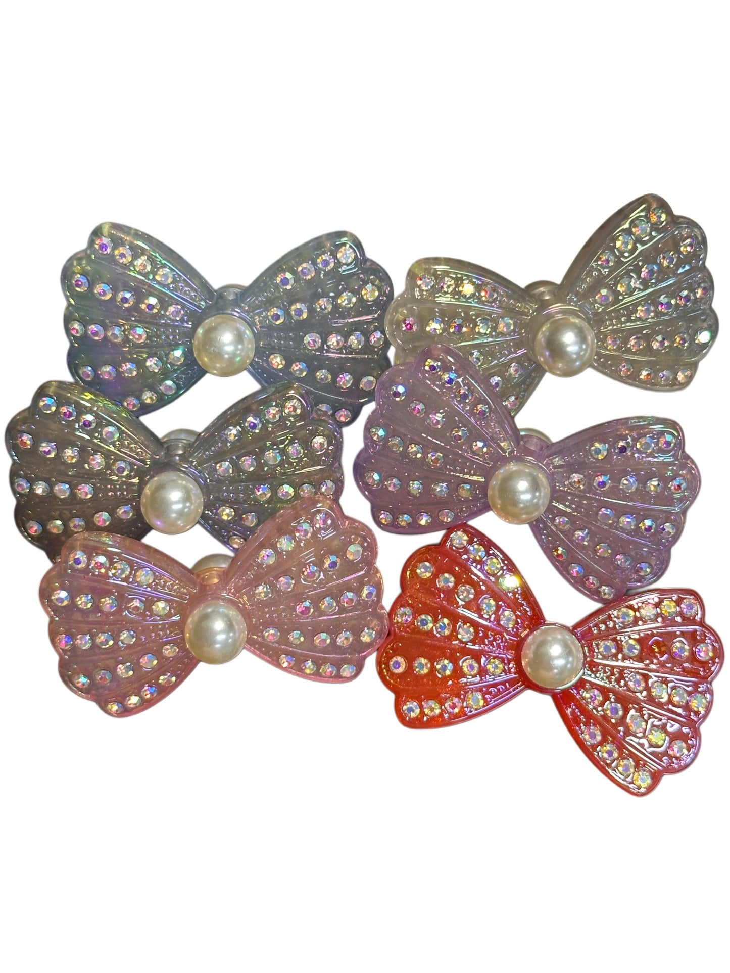 Large fancy bowties with rhinestones and pearls- set of 3/ same on both sides/ beadable pen/ keychain bead/bow beads/UV coated/ 33mmx55mm