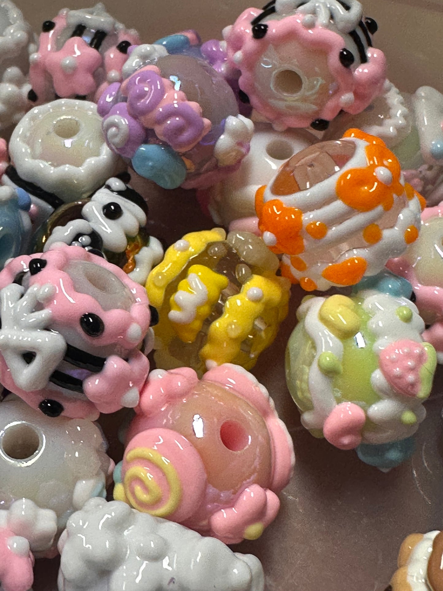 Hand painted handmade Beads – elegant handcrafted beads/hearts and bows beads/ fancy beads
