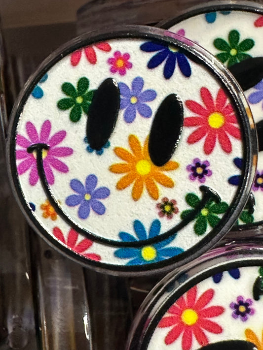 Floral flower smiley face acrylic focal bead- set of 2/ focal bead/ pen beading / keychain bead/ happy face