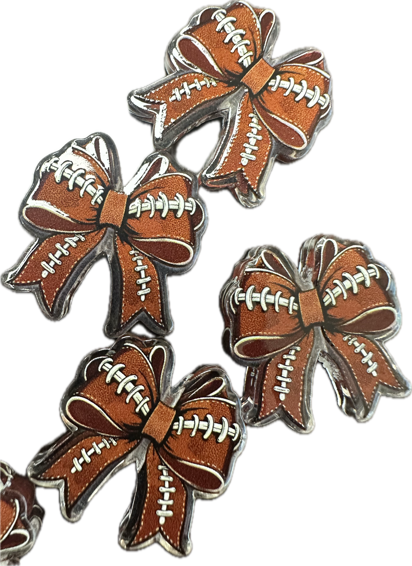 Football bow acrylic focal bead- set of 2/ focal bead/ pen beading / keychain bead/ sports