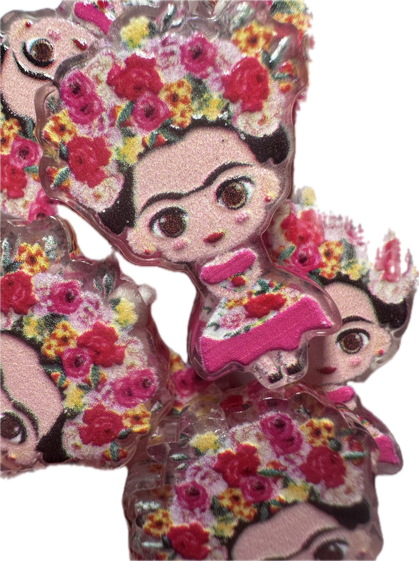 Mexican Lady artist acrylic focal bead- set of 2/ focal bead/ pen beading / keychain bead / Colorful Woman