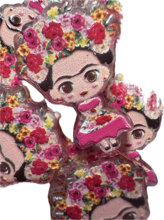 Mexican Lady artist acrylic focal bead- set of 2/ focal bead/ pen beading / keychain bead / Colorful Woman