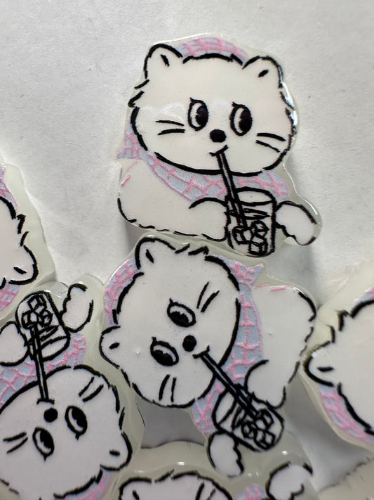 Cat with drink acrylic focal bead- set of 2/ focal bead/ pen beading / keychain bead