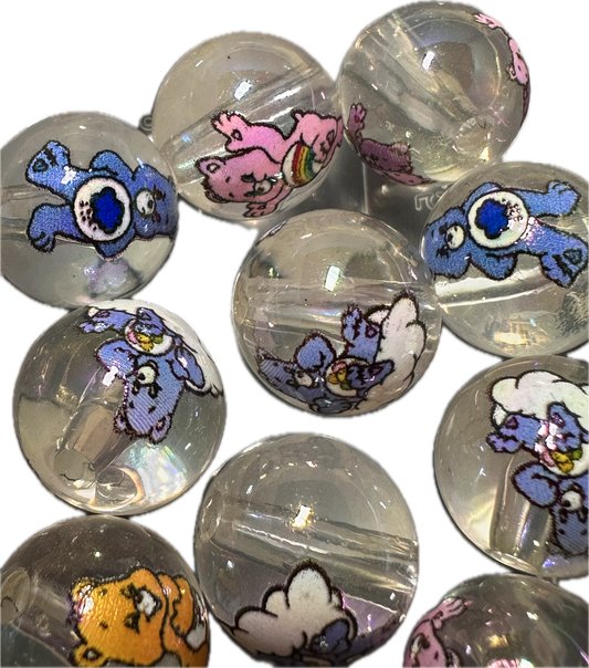 Clear resin with printed Care beads/ 16mm Beads/ beadable pen beads/ keychain bead/ 10 beads included