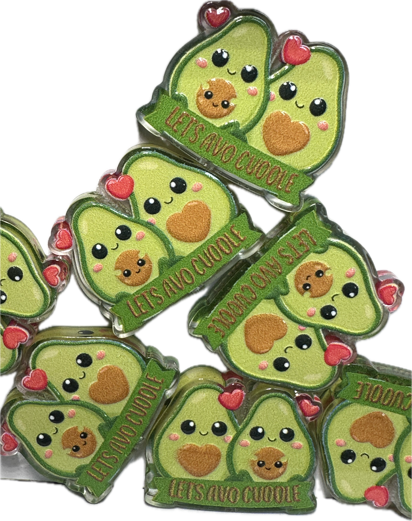 Lets Avocuddle acrylic focal bead- set of 2/ focal bead/ pen beading / keychain bead/ avocados