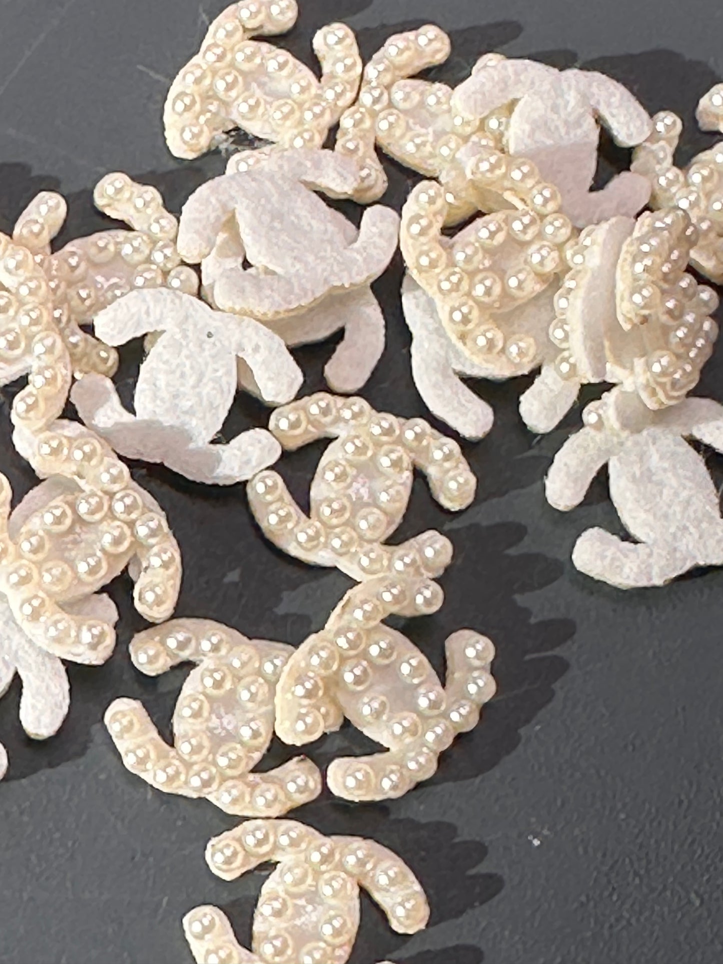 GLUE on Pearl and Rhinestone CC Appliques – design – Set of 5 Sparkling Embellishments for Crafts, Headbands, DIY