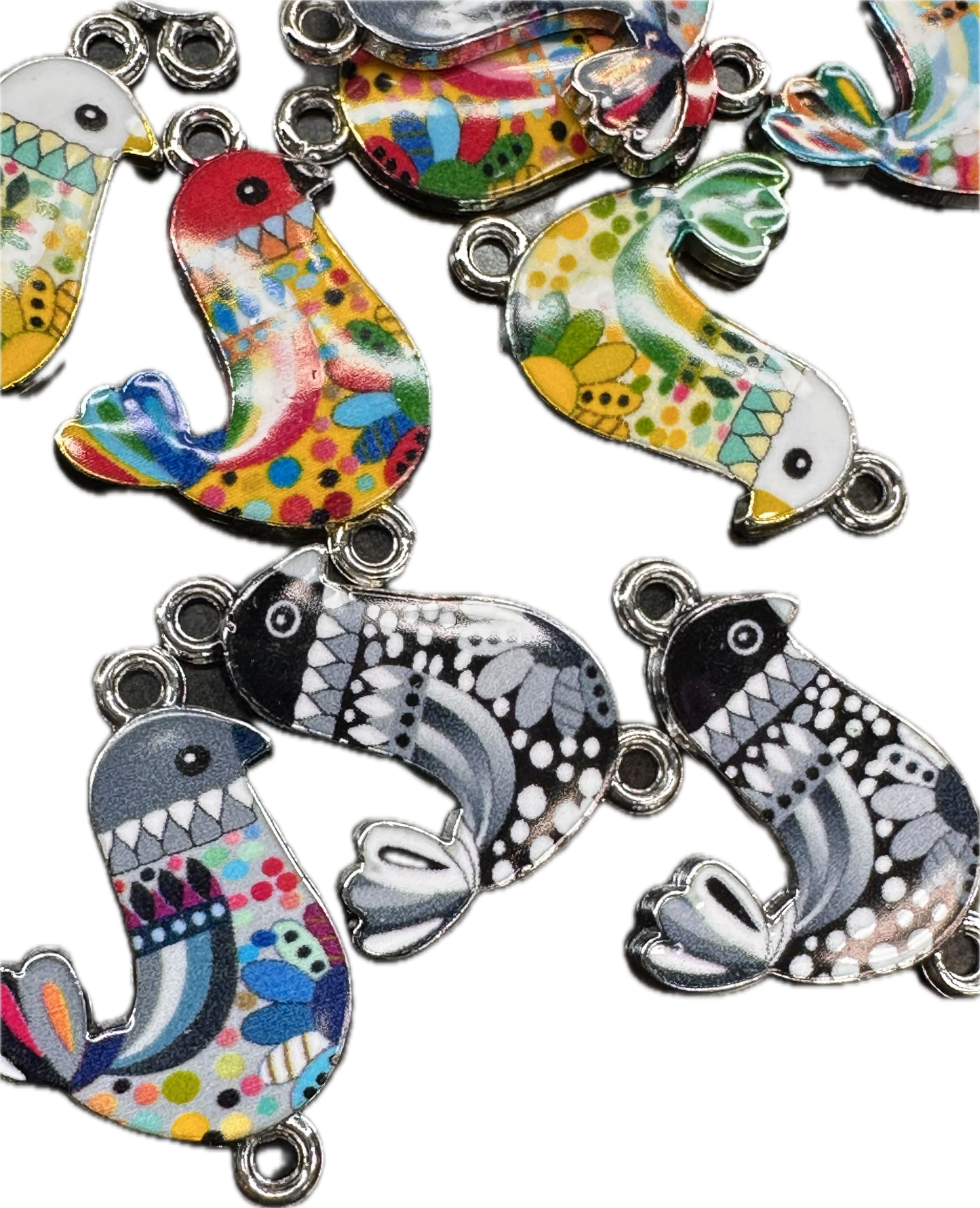 Colorful Enamel Bird Charms – Whimsical Metal Connectors (1, 5, or 10 Pieces)