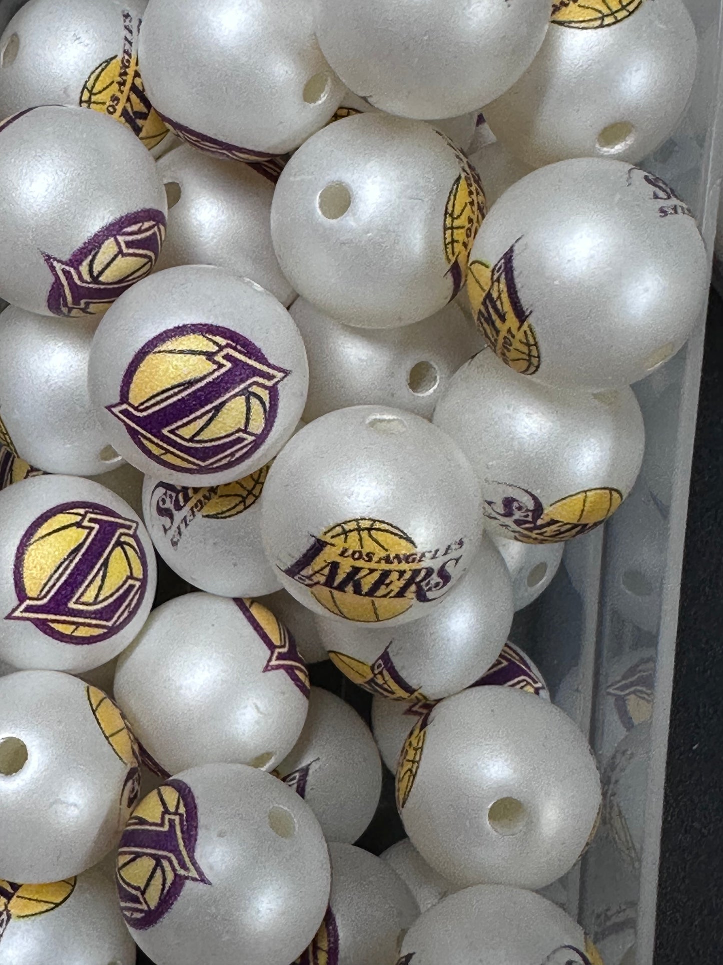 LA Lakers16mm Sports Print Beads • Set of 10 • Great for Pens, Keychains & Crafts- basketball