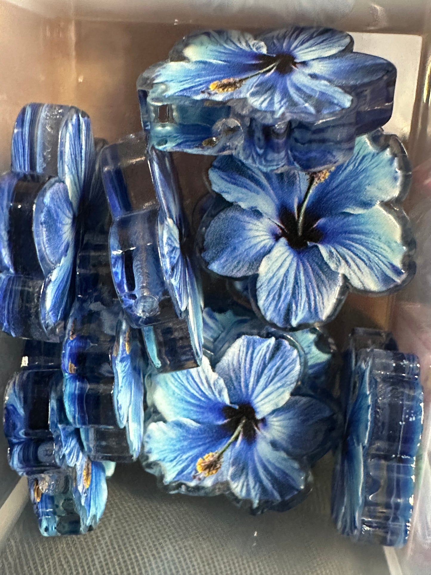 Blue hibiscus acrylic focal bead- set of 2/ focal bead/ pen beading / keychain bead/ Hawaiian flower