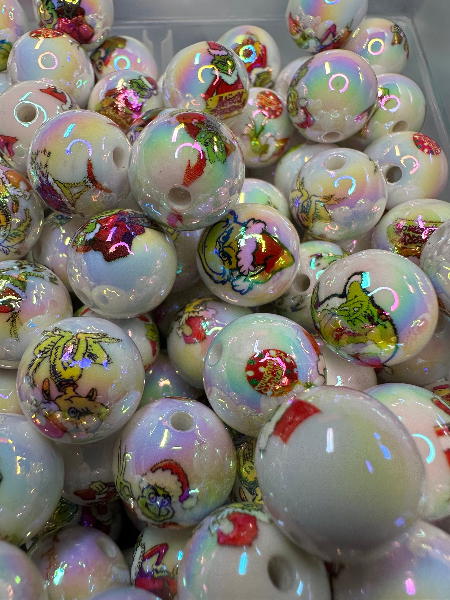 Acrylic white beads with Christmas designs on them included/ Bead/ beadable pen/ keychain bead/ Christmas bead/ Ten (10) beads/16mm (Copy)