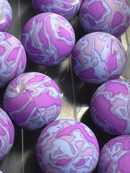 Purple marbled printed beads /15 mm round shaped/beadable pen/ keychain bead/10 beads included