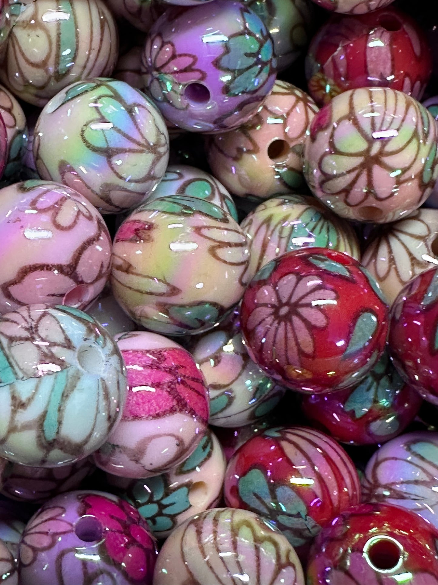 16mm Floral Acrylic Beads – Set of 10
