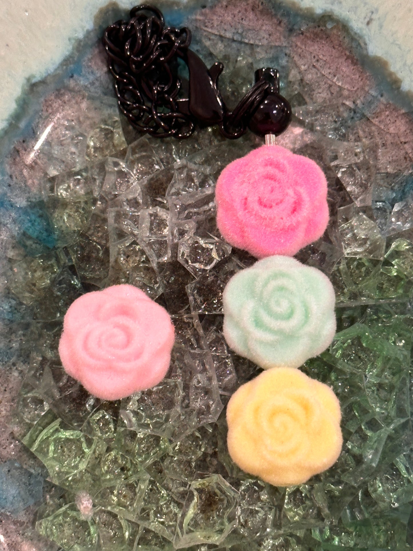 Flocked rose flower beads/ Ten (10) beads included/pen beading/ jewelry DIY/15mm/ assortment of colors